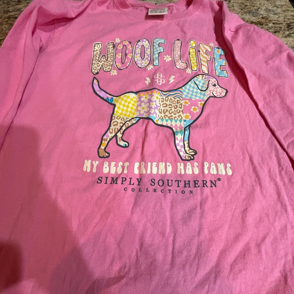 Simply Southern “woof” Youth long Sleeve Shirt-large